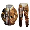 Fatos de treino masculino outono e inverno agasalho masculino 3d o leão impressão zíper hoodies moletons calças define casual roupas masculinas agasalho feminino 231117