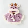 Jackets Cute Christmas Elk Plush Baby Jacket 2023 Autumn Winter Warm Hooded Infant Girls Coat Princess Cloak 0 24 Month Clothes 231117