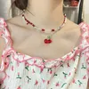 Pendant Necklaces Y2K Red Cherry Heart Beaded Choker Necklace Women Boho Beads Cherry Pendant Necklaces Vintage Irregular Egirl Necklace Jewelry Z0417