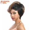 Synthetic Wigs Short Wavy Wig Hair Ombre 10 Inch Bob For Black Women Blonde Heat Resistant Cosplay 230417