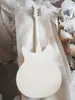 Custom Backer 330 360 12 snaren witte semi-holle body elektrische gitaar glanzende vernis toets Pearl Dot inleg 5 Konbs, twee uitgangsaansluitingen, witte slagplaat