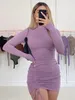 الفساتين غير الرسمية الأكمام الطويلة ruched bodycon فستان نساء لذيذة ضمادة ضمادة صغيرة الفساتين الخريف الأسود النحيل على مدار