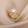 حلقات الفرقة مكعب Zirconia Star Rings للمرأة المفتوحة الفولاذ المقاوم للصدأ حلقة الزركون القابلة للتعديل 2022 الاتجاه الزوجين زفاف anillos mujer aa230417