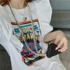 Camiseta de mujer Summer Algodón suelto 4xl lindos volantes divididos vintage estampado de letras para mujeres chicas kawaii y2k tops harajuku blanco blanco 230418