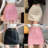 Women's skirts high waist a-line bodycon tunic denim jeans paillette sequined shinny bling short skirt SMLXL