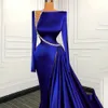 Royal Blue Prom Party Dress 2023 Luxury Long Sleeves Mermaid Beading Satin Girls Women Evening Formal Gowns Robe de Soiree Anpassad