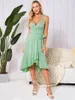 Casual Dresses Solid Color Surplice Plunge Midi Dress Bowknot slips axel bälte överlappar floune hög midja vestido feminino