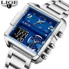 Montres-bracelets LIGE décontracté Sport montres pour hommes haut militaire plein acier montre-bracelet homme horloge mode chronographe montre-bracelet