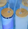 Armazém dos EUA Canecas de vidro de sublimação de 16 onças Copo em branco com tampa de bambu Fosco Lata de cerveja Óculos Tumbler Frasco de pedreiro Palha de plástico