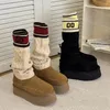 Klassieke trui Letter Hoge designerlaarzen Kastanje Over de knie Plateauhakken Australië Snowboot Schapenvachtleer Winterbontlaarsjes Maat 35-40