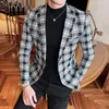 Herrenanzüge 2023 Markenkleidung Smoking Herren Hochwertige Slim Fit Plaid Business Blazer / Herren Freizeit Mode Baumwolle Leinen Anzug Jacken S-4XL