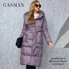 Casacos de trincheira feminina Gasman Winter Down Jacket Women Long Classic Zipper Belt Design Pocket Pocket Capuz Slim Parkas Coat LD-21963