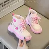 Boots Unishuni Autumn Winter for Girls Pink Ankle Boot Children Fleece Lined LaceUp Casual Shoes Kids PU Leather Rubber Bootie 231117