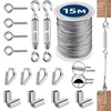 Lifting Tools 1 Set 15M 2mm Wire Rope Cable Hooks Hanging Kit Flexible PVC Coated Stainless Steel Clothesline