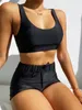 Dameszwemkleding Zwart hoge taille Bikini Vrouwelijke zwempak Women Swimwear Tweedelige bikiniset met gevotneerde bather badpak zwem sportkleding v2604 230417