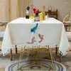 Table Cloth Cotton Linen Waterproof Modern Leaf Flower Flag Embroidered Geometric Tablecloth Rectangular Tea