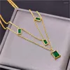 Pendentif Colliers En Acier Inoxydable 316L Mode Fine Jewelry Élégant 2 couches Intégrer Vert Zircon Charmes Chaîne Ras Du Cou Pour Les Femmes