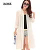 Sunscreen clothing XJXKS Women Summer Coat Print 3/4 Sleeve Casual Loose Long Chiffon Kimono Cardigan Blouse Top Sunscreen Clothing P230418