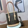 High Quality small bucket bag brown luxurys handbags leather shoulder crossbody composite bag detachable classic handle purses shopping totes lady clutch bag