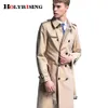 Herrgravrockar Män lång trenchrock Vindbrytare Regntät Trenche Coat Men Cotton Polyester Classic British Fashion Raincoat 6xl NZ310 231118