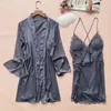 Dames slaapkleding vrouwen flare mouw kimono gewaad set nachtkleding sexy korte satijnen badjas jurk casual intieme lingerie