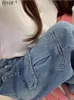 Women's Jeans Korean Drawstring Big Pocket Jean Loose Overalls Cowboy Wideleg Pants Autumn Fashion Lady Casual Denim Trousers 231117