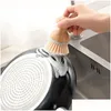 Cleaning Brushes Round Mini Palm Scrub Brush Natural Bamboo Stiff Bristles Wet Scrubber Wash Cast Iron Pots Pans Vegetables Lx2714 D Dhljd