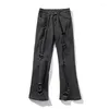 Męskie dżinsy streetwear męskie rozciąganie szerokiej nogi Broken Black Vintage Style Trend Młodzieżowe kardigan High Street Denim Pants