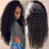 Curly Human Hair Wig Spets Front Wigs For Black Women 30 Inch Stängning Remy 180 Peruansk