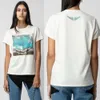 24ss Zadig Voltaire Novas Mulheres Designer Pulôver T-shirt Clássico Algodão Asas Quente Diamante Vintage Impressão Azul Casual Versátil Tendência Manga Curta Polos Tees Tops ZV