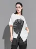 Женская футболка EAM Women White Flower Ruffles Ribbon Big Size Tshirt круглое шея модное рукав Spring Summer 1de8699 230417