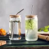 2 Days Delivery Sublimation Glass Beer Mug with Bamboo Lids And Straw DIY Blanks Frosted Clear Mason Can Tumblers Cocktail Iced Coffee Soda Whiskey Cups