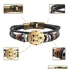 Bracelets De Charme 12 Constellation Bracelet En Cuir Tissé Pour Femmes Hommes Vintage Punk Tressé Antifatigue Alliage Bijoux Cadeau En Gros Dh1Gj