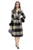 Women's Coat Notched Collar Fur Long Sleeves Sequined Plaid Lace Up Fashion Outerwear Trench Coats