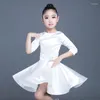 Stage Wear Latin Dance Dress Girls Children Bright Satin Professional Ballroom Practice For Kids Performance Outfits DL3191