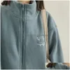 Jaquetas femininas Mulheres Y2K Mulheres Bordado Zip Up Hoodie Jaqueta de Lã Grosso Inverno Quente Pelúcia Zipper Moletom Outwear Hoodies para Dhmvo