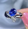 Cluster-Ringe pro Schmuck Natürlicher echter blauer Saphirring 0,55 ct Edelstein 925er Sterlingsilber fein J8101308