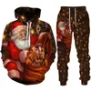 Survêtements pour hommes Année Joyeux Noël 3D Sweat à capuche / costume imprimé mode sweat-shirt pantalon survêtement ensemble hommes drôle fête streetwear vêtements hauts 231117