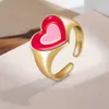 Band Rings IPARAM Vintage Y2K Double Heart Opening Enamel Ring For Women Fashion Korean Drip Oil Metal Heart Joint Ring Jewelry Wholesale AA230417