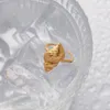 Solitaire Ring Conch Textured 18K Gold Plated Trendy Stainless Steel Chunky Tarnish proof Women s Fashion Geometric Metal Texture 231117
