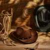 Boinas Adulto Retro Sombrero Remache West Cowboy Cocked Wide Brim Cordón Mujeres Hombre Vintage