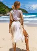 Dames badkleding Tassel Wit Gold Kimono Bikini Cover-ups Sexy Tunics Beach Dress Women Clothing Beach Outfits Swimpakken Vrouw Cover Up 230417