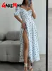 Casual Dresses Women's Summer Dress Chiffon Elegant Floral Print Vintage Long Maxi Dress with Side Slits Sexy Summer Dresses for Women 230417