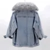 Vestes pour femmes Amovible véritable col de fourrure doublure de fourrure de lapin veste en jean femmes hiver lâche épais chaud jean vestes Parka vêtements de dessus pour femmes 231117