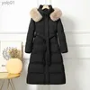 Parkas femininas jaqueta de inverno 2023 acolchoada pato branco casaco com gola de pele real/pele sintética quente e leve roupasL231118