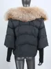 Frauen Pelz Faux Mode Natürliche Echt Kragen Weiße Ente Unten Jacke Winter Frauen Warm Lose Mantel Dicke Luxus Oberbekleidung 231117