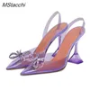 Nuovi sandali Strass Bowknot Décolleté da donna Tacchi trasparenti per scarpe trasparenti Estate Pvc Slingback Tacco alto Ladies Jelly Shoe 230406