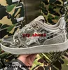 A Bathing Ape Bapeing SK8 Sta Scarpe Uomo Sneakers Bapestar Taglia 12 Us12 Scarpe da ginnastica Donna Hajime Sorayama Casual Us 12 Designer Eur 46 Argento metallizzato Piattaforma Zapatos