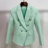 Suits de mujer Blazers High Street 2023 Classic Barroque Designer Chaqueta Metal Lion Butones de león de doble pecho menta Mint Green 230418