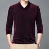 Hommes T-shirts De Luxe Bordeaux Velours Pull Hommes Claret Rouge Velours Rayé Style Britannique Pull Pour Hommes V Cou Grande Taille Top Bleu